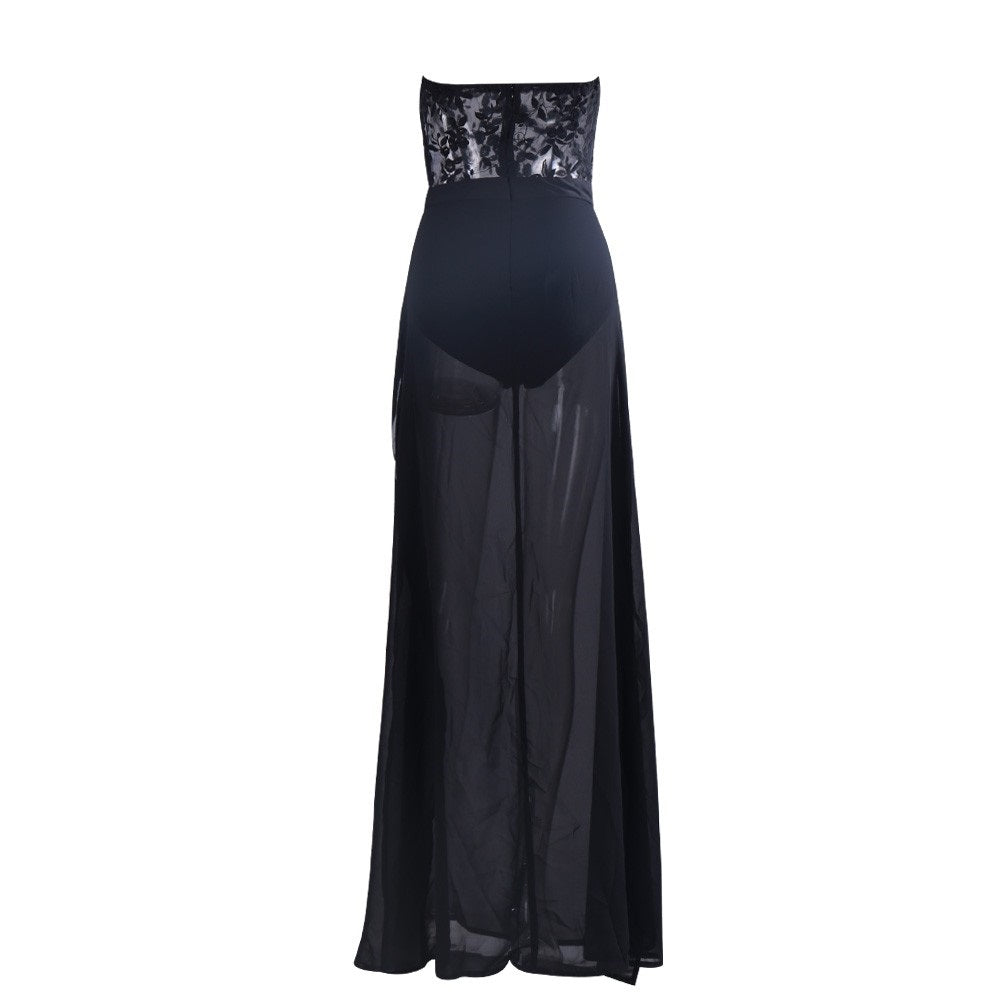 Elegant Long Sexy Black Play Suit