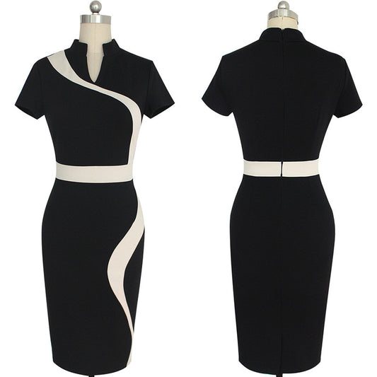 Smart Casual Contrast Black Work Dress