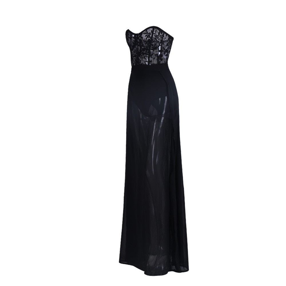 Elegant Long Sexy Black Play Suit