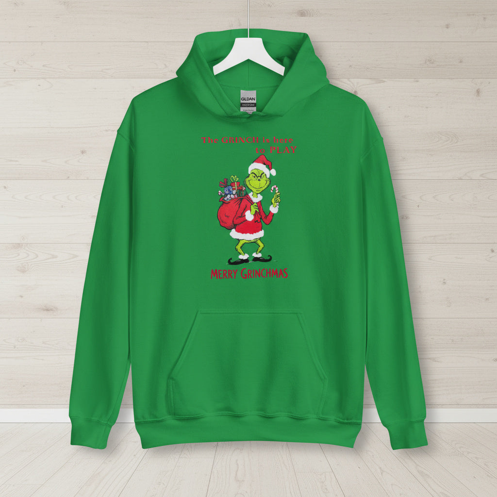 Green hoodie with a festive design 