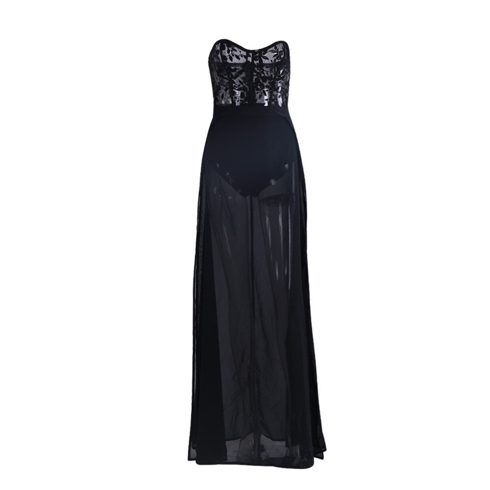 Elegant Long Sexy Black Play Suit